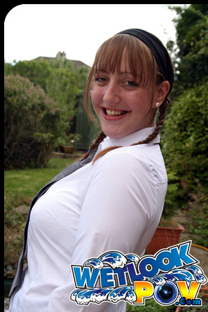 Cherry Adams gets wet in her school uniform